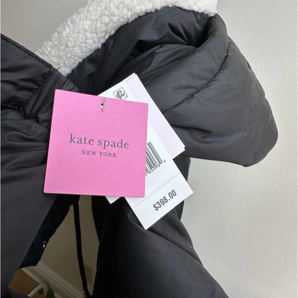 Kate Spade Heavyweight Black Down Quilted Puffer Coat Sherpa & Hood Size Large - Picture 14 of 14